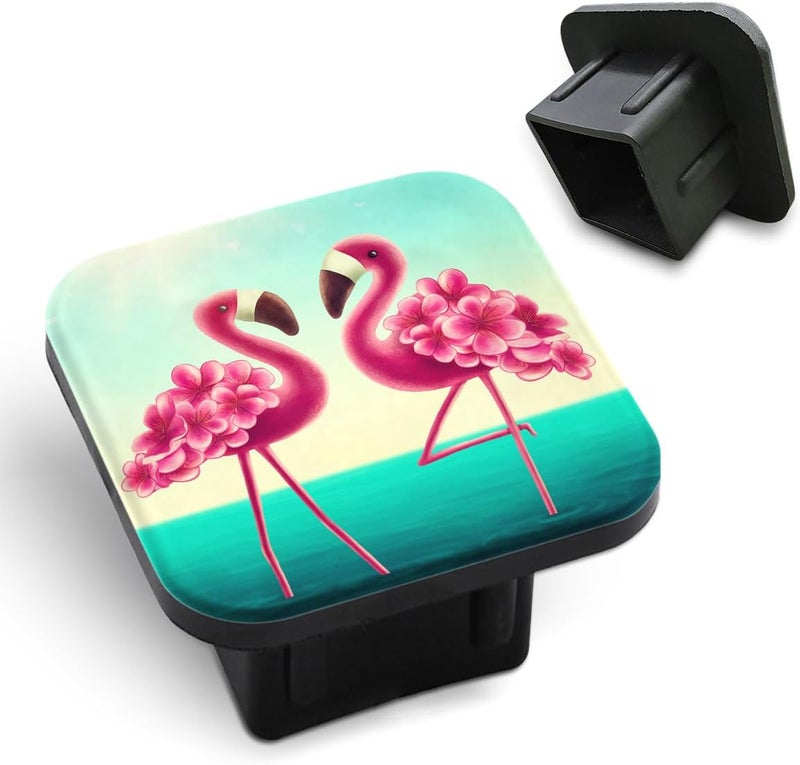 Tnomchey Flamingo Trailer Hitch Cover Two Cute Pink Birds On The Beach Green Sea Sky Love Flower Tow Hitch Covers Tube Plug Insert Car Exterior Accessories Receiver Tube Hitch Plug - Image 1